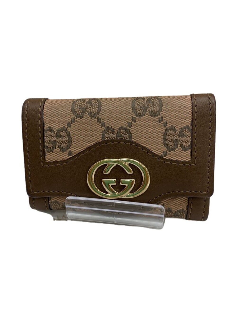 Gucci GG canvas key case brown leather